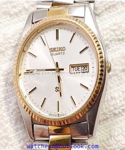 Seiko Gold Vintage 1980s Sq Day Date Presidential Quartz Mens Watch