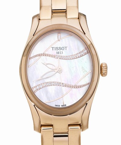 Tissot Mother Of Pearl Rose Gold Plated Stainless Steel Diamond T-wave T112210b Womens Wristwatch 30 Mm Watch