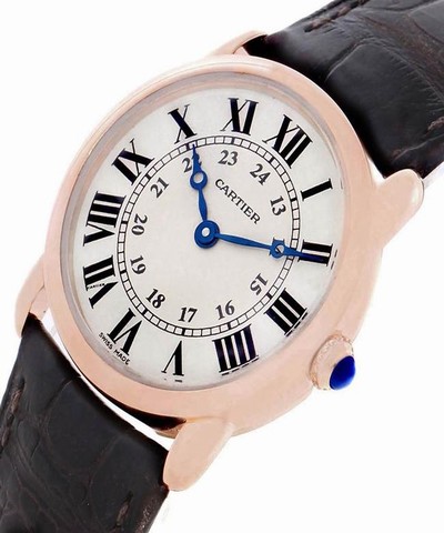 Cartier Silvered Grained Ronde Louis Rose Gold Brown Strap Ladies W6800151 Watch